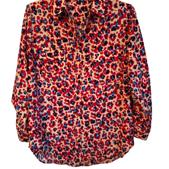 Colorful Madison Curvy 1X Button-Up Blouse In Vibrant Leopard Print top blouse - Picture 5 of 12